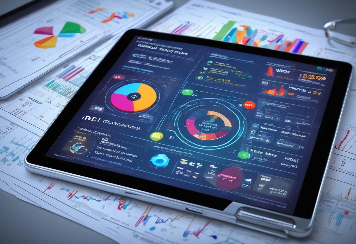 A dynamic montage showcasing data tracking graphs transforming into incident reports on a sleek digital tablet. The background features abstract representations of risk assessment with warning symbols and checklists. Incorporate vibrant colors to emphasize the transition from chaos to clarity, with elements like gears and magnifying glasses symbolizing analysis and mastery. super-realistic. vibrant colors. 3D.